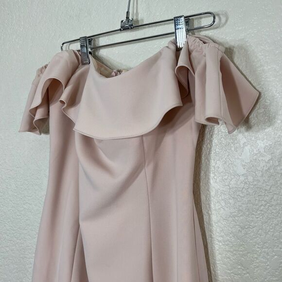 JAY GODFREY Rollins Off Shoulder Midi Blush Nude Dress Ruffle Size - Picture 5 of 13